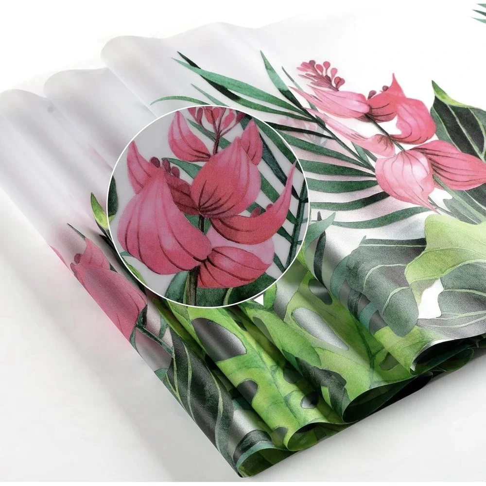 DKTIE Tropical Flowers Static‎ Cling Window Film Non-Adhesive, Frosted, Privacy